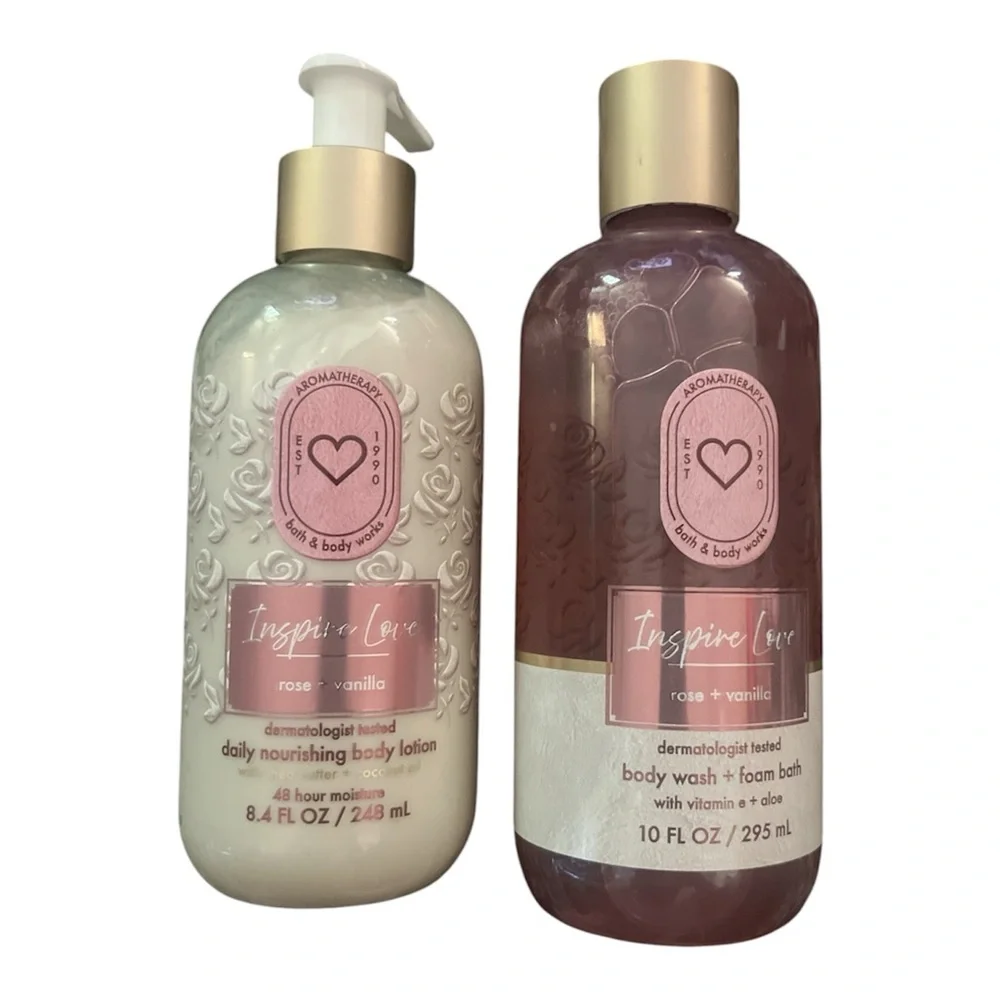 Aromatherapy Bath & Body WorkInspire Love Rose + Vanilla Body Wash & Lotion Set